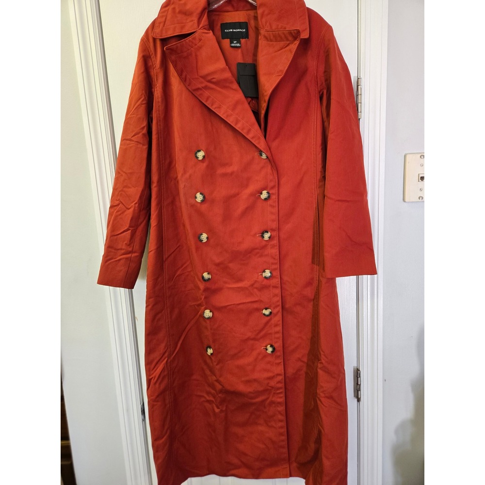 Club Monaco Ohdette Trench Coat  Burnt Orange Double Breasted Longline Jacket S